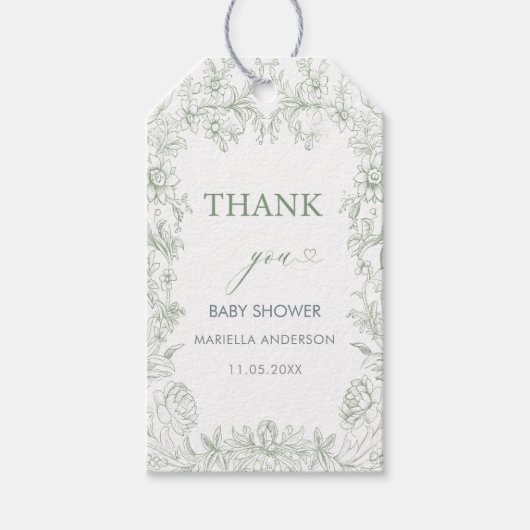 水エレガント色の緑のフローラ ギフトタグ (正面)