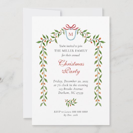 水エレガント色の緑のホリデーパーティー 案内状 (正面)