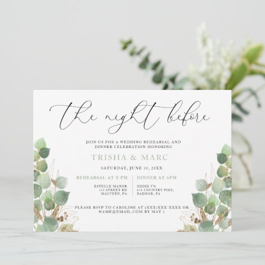 水エレガント色の緑のリハーサルディナー 招待状 (スタンド正面)