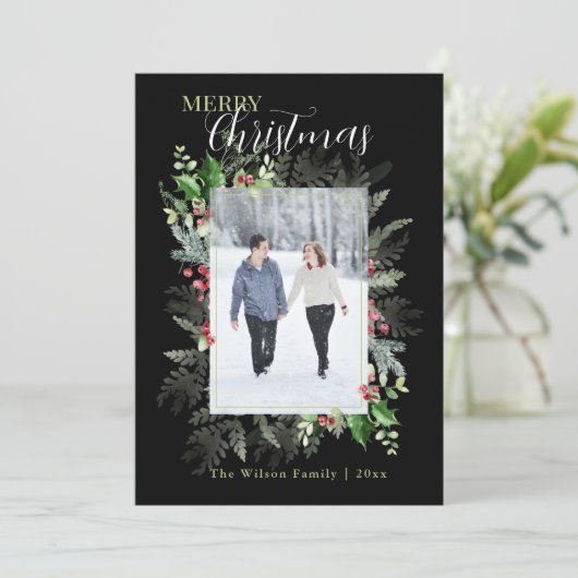 水エレガント色の緑の写真メリークリスマス シーズンカード (スタンド正面)