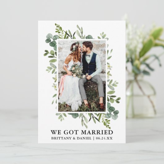 水エレガント色の緑の写真我々得結婚した 案内状 (スタンド正面)