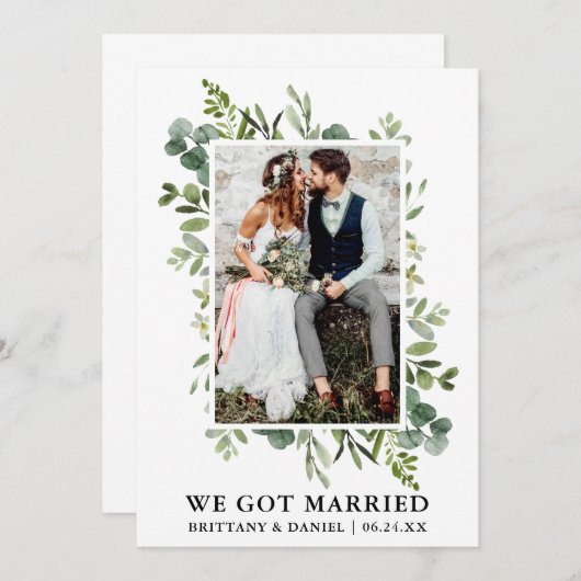 水エレガント色の緑の写真我々得結婚した 案内状 (正面/裏面)