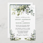水エレガント色の緑の写真結婚の 招待状 (正面/裏面)