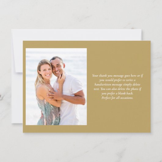 水エレガント色の緑の写真金ゴールド サンキューカード (裏面)