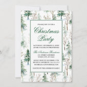 水エレガント色の緑の松のクリスマスパーティー 招待状 (正面)