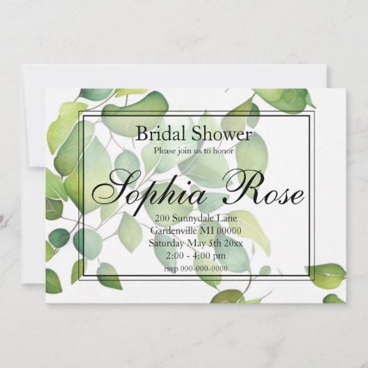 水エレガント色の緑の植物色 招待状 (正面)