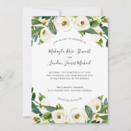 水エレガント色の緑の白いフローラ結婚 招待状