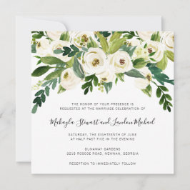 水エレガント色の緑の白いフローラ結婚 招待状
