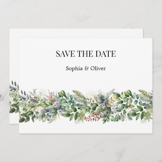 水エレガント色の緑の結婚式の日付を保存 招待状 (正面/裏面)