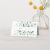 水エレガント色の緑の結婚葉 プレイスカード (裏面)