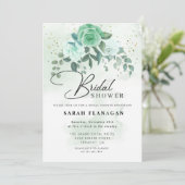 水エレガント色の緑の花ブライダルシャワー 招待状 (スタンド正面)