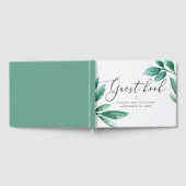 水エレガント色の緑の葉のスクリプ結婚ト ゲストブック (全面)