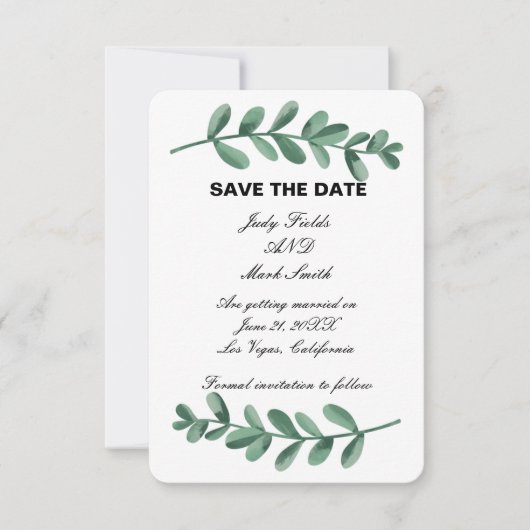 水エレガント色の緑の葉は日付カードを保存 (正面)