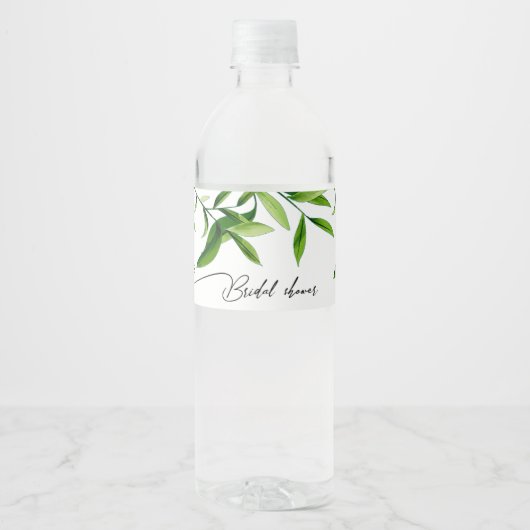 水エレガント色の緑の葉ブライダルシャワー ペットボトルラベル (正面)