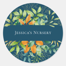 水エレガント色の緑の葉植物青 ラウンドシール