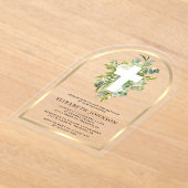 水エレガント色の緑の金ゴールドアーチバプテスマ アクリル招待状 (レイダウン)