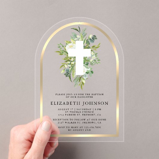 水エレガント色の緑の金ゴールドアーチバプテスマ アクリル招待状 (インサイチュ (ポータブル))
