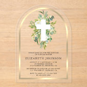 水エレガント色の緑の金ゴールドアーチバプテスマ アクリル招待状 (正面)