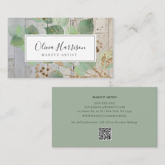 水エレガント色の緑の金ゴールドリーフビジネスCa 名刺 (正面/裏面)