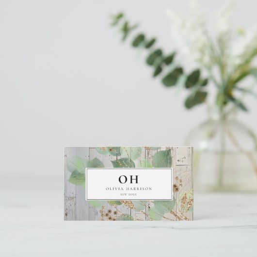 水エレガント色の緑の金ゴールドリーフビジネスCa 名刺 (スタンド正面)