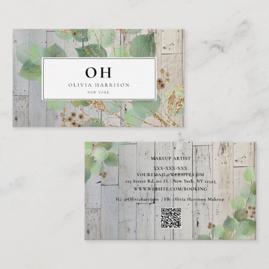 水エレガント色の緑の金ゴールドリーフビジネスCa 名刺 (正面/裏面)