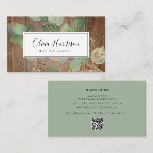 水エレガント色の緑の金ゴールド 名刺 (正面/裏面)