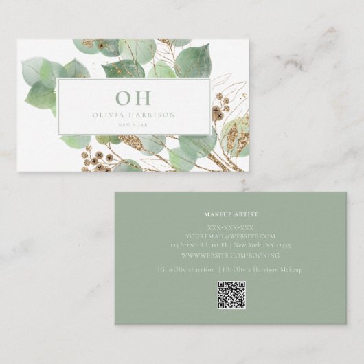 水エレガント色の緑の金ゴールド 名刺 (正面/裏面)