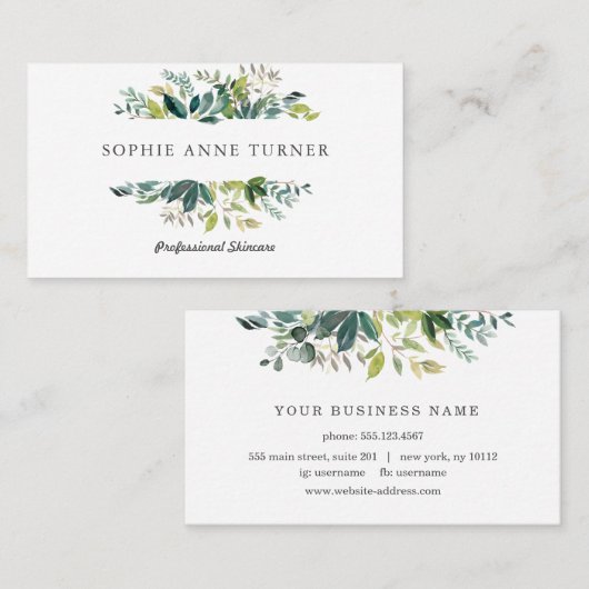 水エレガント色の緑フレーム 名刺 (正面/裏面)