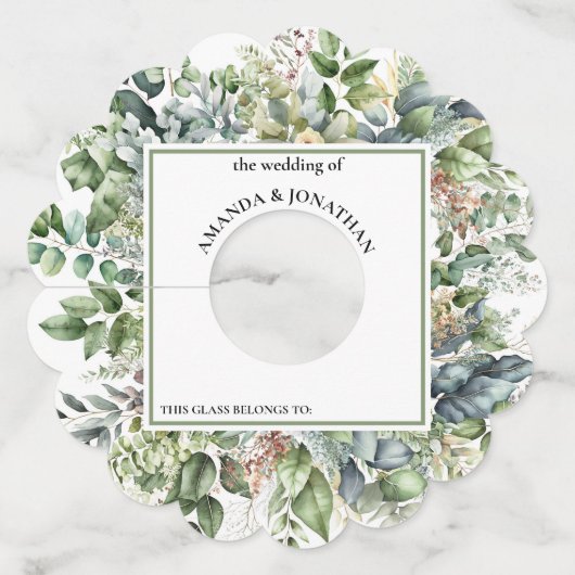 水エレガント色の緑結婚のワイングラスラベル ワイングラスタグ (正面)