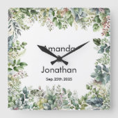 水エレガント色の緑結婚の壁時計 スクエア壁時計 (正面)