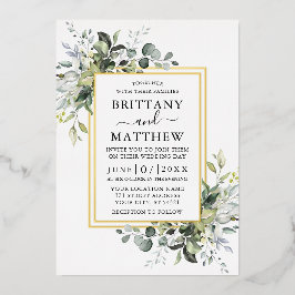 水エレガント色の緑結婚の2フレーム金ゴールド 箔招待状