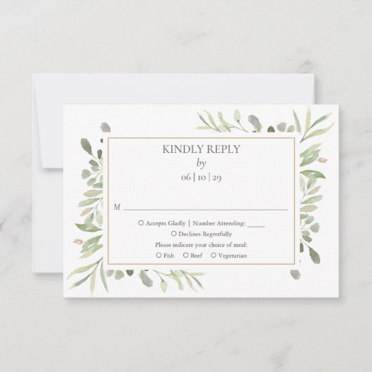 水エレガント色の緑結婚色 出欠カード (正面)