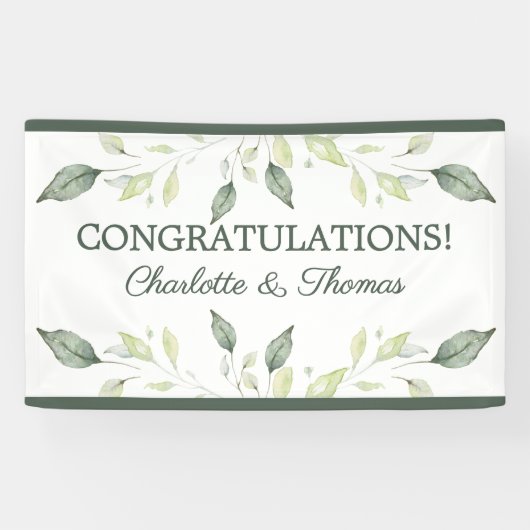 水エレガント色の緑葉のとトリム結婚の 横断幕 (横)