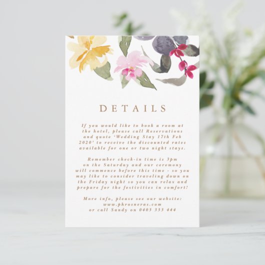 水エレガント色の美しい結婚詳細 エンクロージャーカード (スタンド正面)