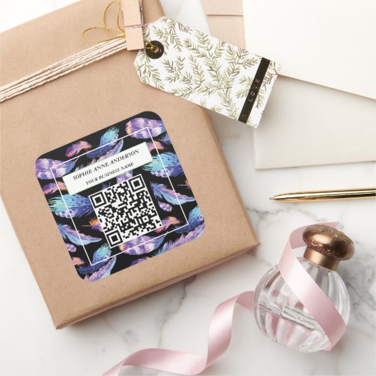 水エレガント色の羽あなたのロゴスローガン スクエアシール (ギフト)