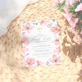 水エレガント色の花の最初の聖餐式 インビテーションポストカード