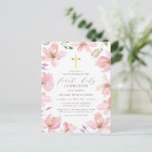 水エレガント色の花の最初の聖餐式 インビテーションポストカード (スタンド正面)