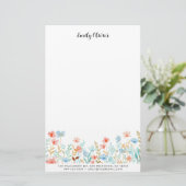 水エレガント色の花をパーソナライズ文字 便箋 (スタンド正面)