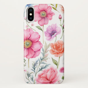 水エレガント色の花カラフル植物模様 iPhone X ケース