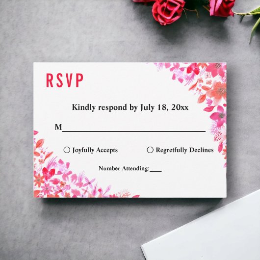 水エレガント色の花サマーフローラ結婚ズ 出欠カード