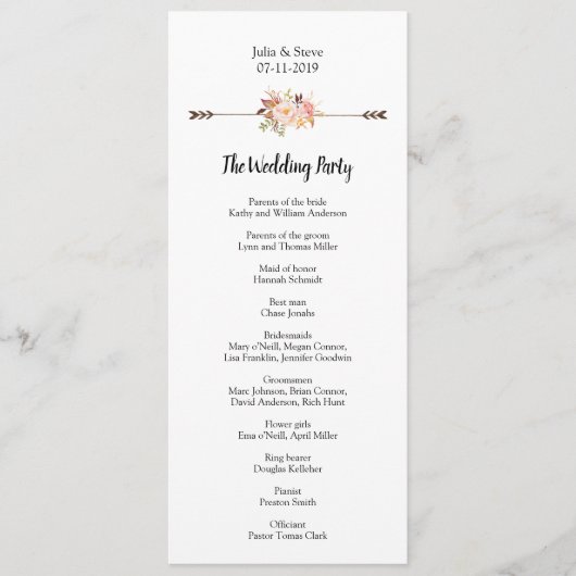 水エレガント色の花ボヘミアン結婚ズ プログラム (正面)