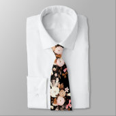  水エレガント色の花結婚のピンクと黒 ネクタイ (タイ)