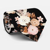  水エレガント色の花結婚のピンクと黒 ネクタイ (ロール)