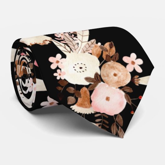  水エレガント色の花結婚のピンクと黒 ネクタイ (ロール)