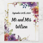 水エレガント色の花結婚のワインラベル ワインラベル (シングルラベル)