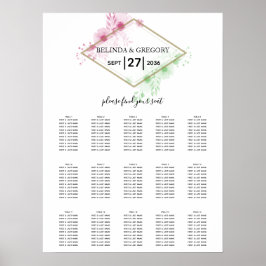 水エレガント色の花結婚の座席表 ポスター