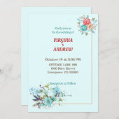 水エレガント色の花結婚式招待状 招待状 (正面/裏面)