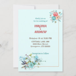 水エレガント色の花結婚式招待状 招待状