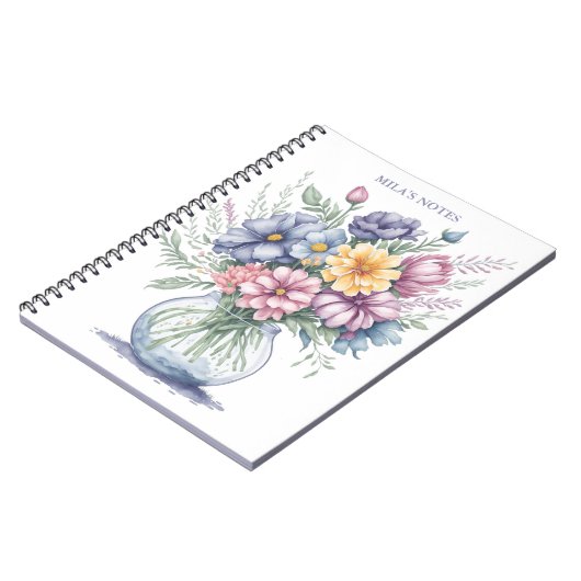 水エレガント色の花花花花花束ワイルドフラワーアート ノートブック (左側)