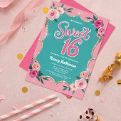 水エレガント色の花金ゴールド甘い16誕生日 招待状